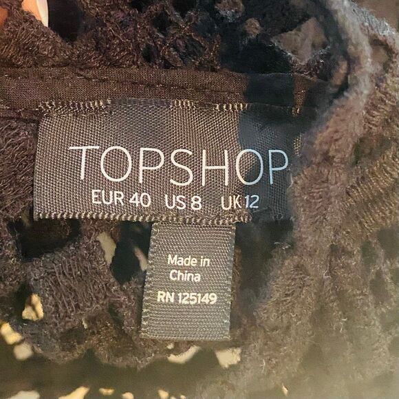 Topshop Crochet Bell Long Sleeve 100% Cotton Pullover Sweater Black Size 8 - Picture 3 of 4